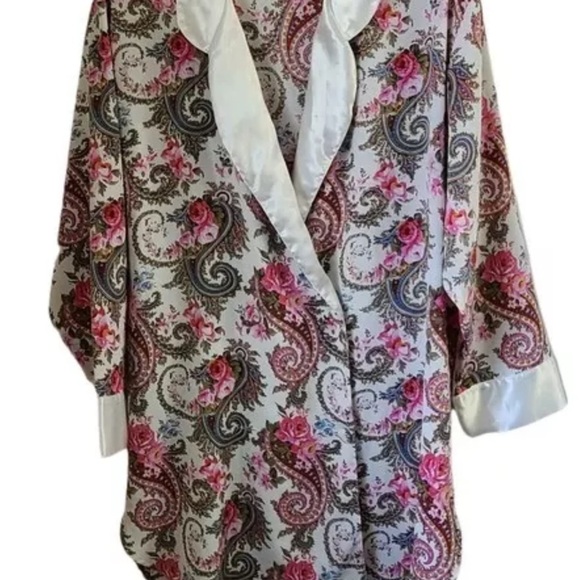 Vintage 90s gold label Victoria’s Secret floral paisley print robe scalloped hem - Picture 1 of 10